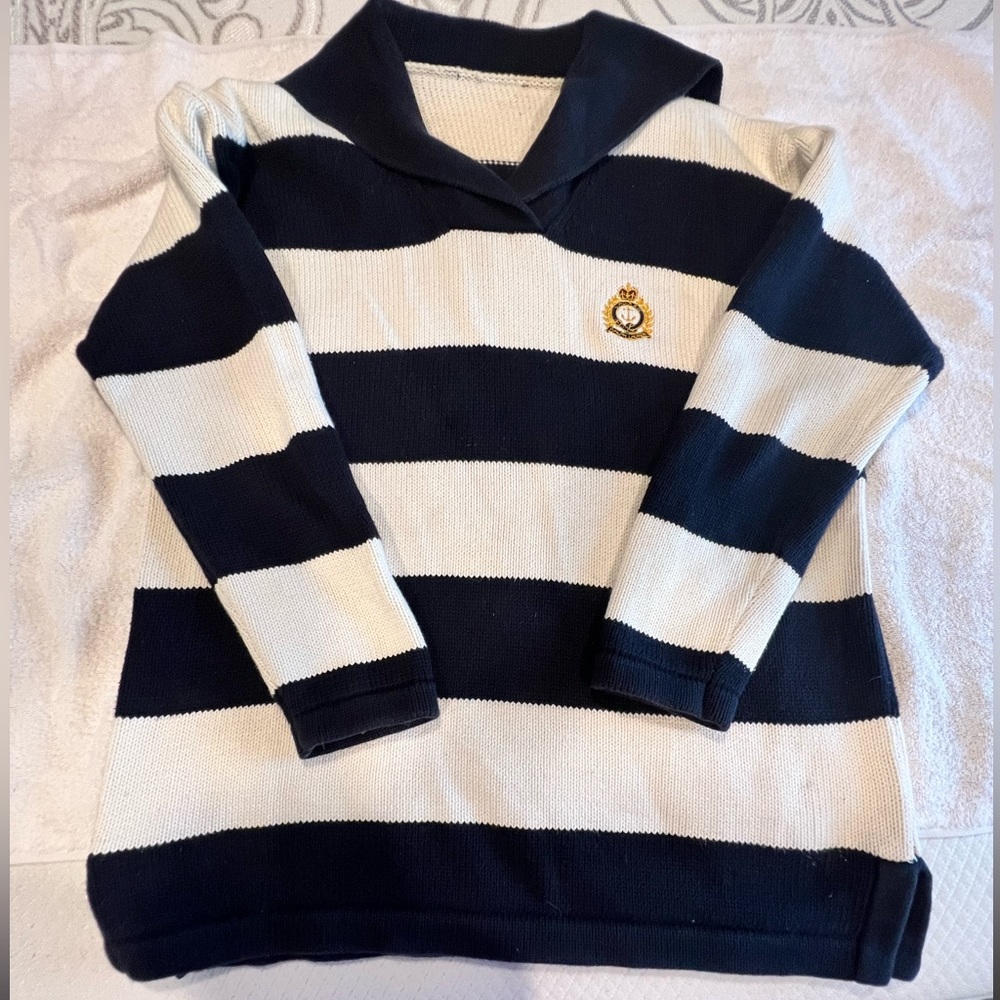 Ralph Lauren blue and white stripe pullover thick , medium